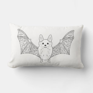 Cute Bat Minimal Line Art Modern Halloween Lumbar Pillow