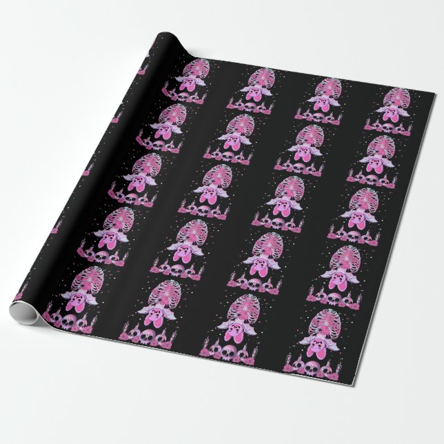 Cute Bat Skull Pastel Goth Skeleton Kawaii Wrapping Paper (Unrolled)
