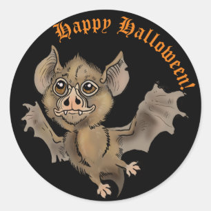 Cute Bat with Fangs Happy Halloween Classic Round Sticker