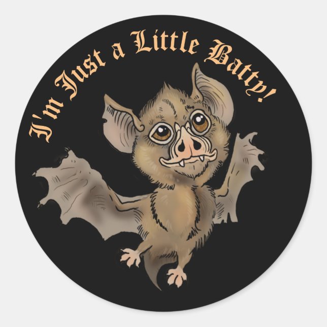 Cute Bat with Fangs I'm just a little Batty Classic Round Sticker (Front)