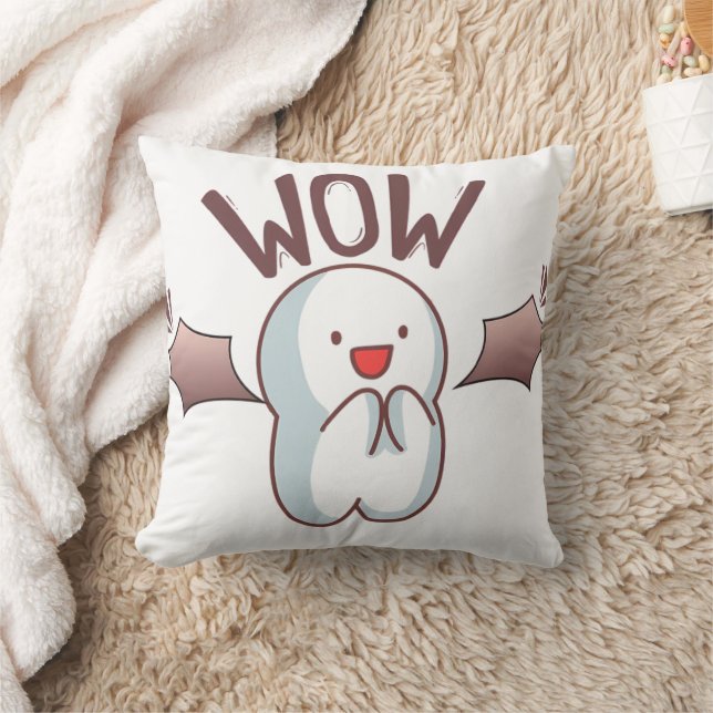 Cute Bat WOW  Throw Pillow (Blanket)