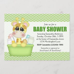 Cute Bath Time Giraffe Baby Shower Invitation