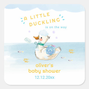 Cute Bath Time Little Duckling Boy Baby Shower Square Sticker
