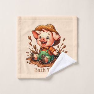 Cute bath time pig customizable  wash cloth