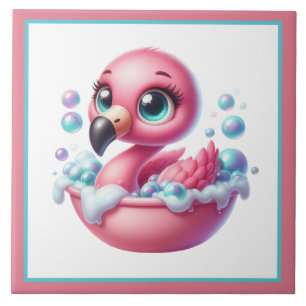 Cute bathtub bathroom pink flamingo tile