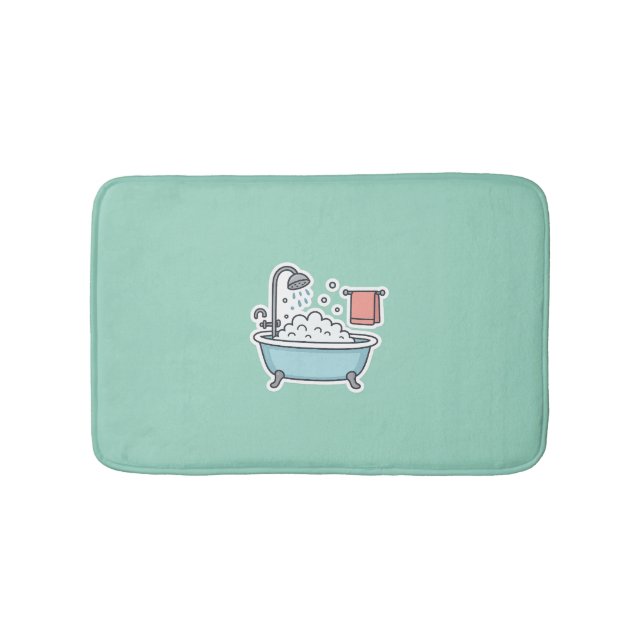 Cute Bathtub Sticker with Bubbles and Towel  Bath Mat (Front)