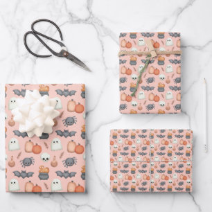 Cute Bats and Spiders Halloween Wrapping Paper Sheet