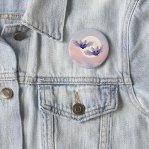 Cute Bats Flying by the Full Moon - Button