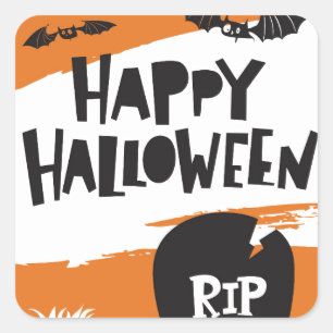 Cute Bats Grave Happy Halloween Square Sticker