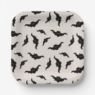 Cute Bats Halloween Black & Cream Party Plates