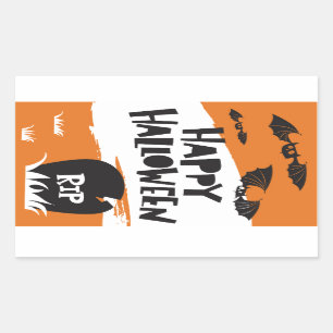 Cute Bats RIP Grave Orange Happy Halloween Sticker