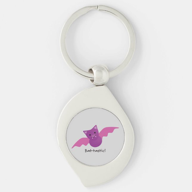 Cute Battastic Pink Bat Keychain (Front)