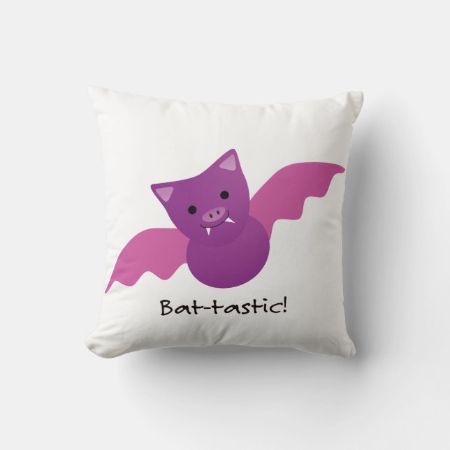 Cute Battastic Pink Bat Throw Pillow (Front)