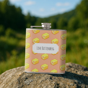 Cute Battenberg Add Your Own Text Cake Pattern Hip Flask