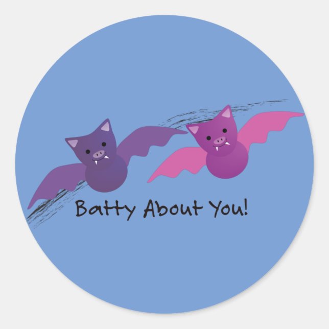 Cute Batty About You Bats Classic Round Sticker (Front)