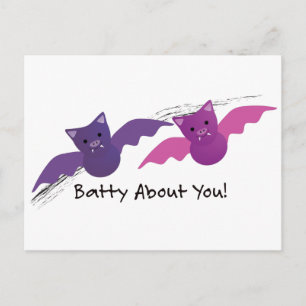 Cute Batty About You Bats Holiday Postcard