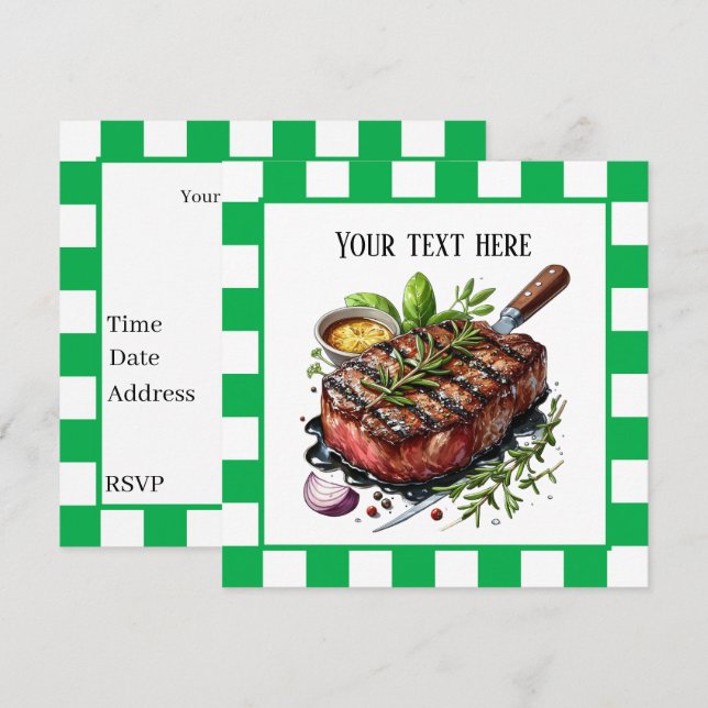 Cute BBQ Steak party  Invitation (Front/Back)