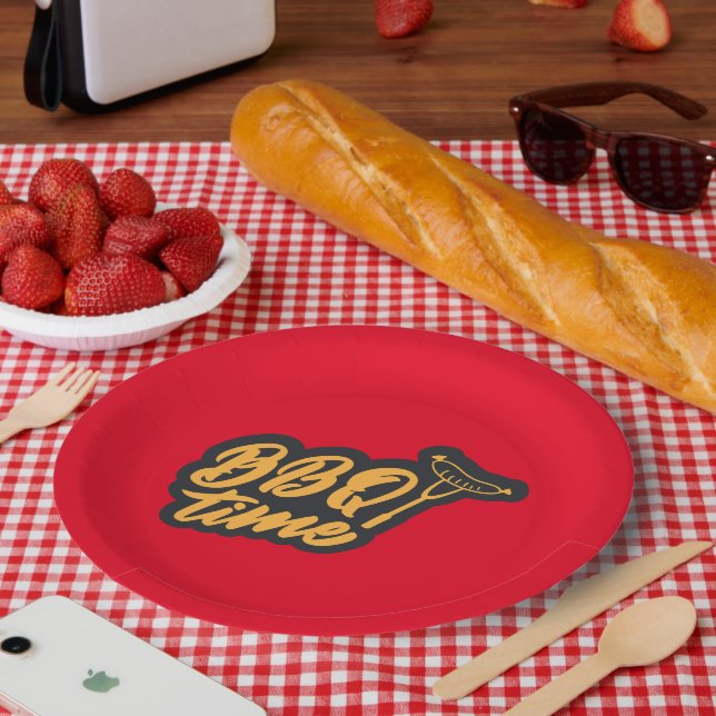cute BBQ Time word art Paper Plate (Picnic)