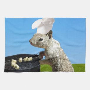 Cute BBQing Squirrel Kitchen Towel