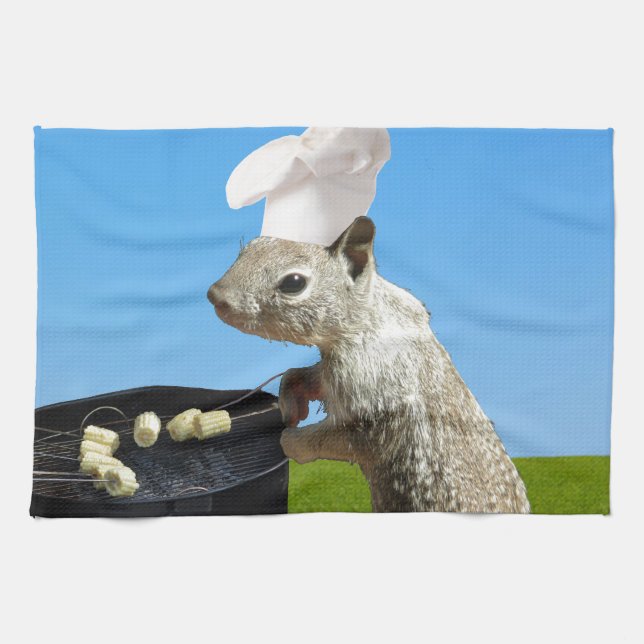Cute BBQing Squirrel Kitchen Towel (Horizontal)