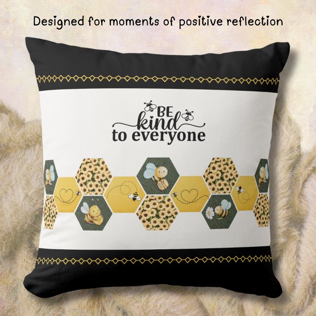 Cute Be Kind Bumble Bee Honeycomb Accent Throw Pillow (Add a pop of sunshine, nature and chic style to your sofa or reading nook.)