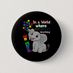 Cute Be Kind Elephant And Puzzle Piece Autism Awar 2 Inch Round Button