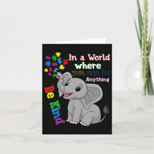 Cute Be Kind Elephant And Puzzle Piece Autism Awar Card