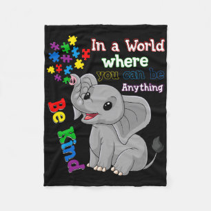 Cute Be Kind Elephant And Puzzle Piece Autism Awar Fleece Blanket