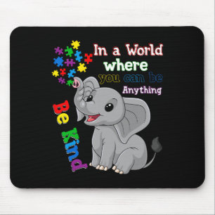 Cute Be Kind Elephant And Puzzle Piece Autism Awar Mouse Pad