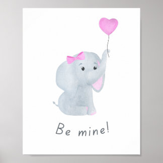 Cute 'Be Mine' Baby Girl Elephant Nursery Wall Art