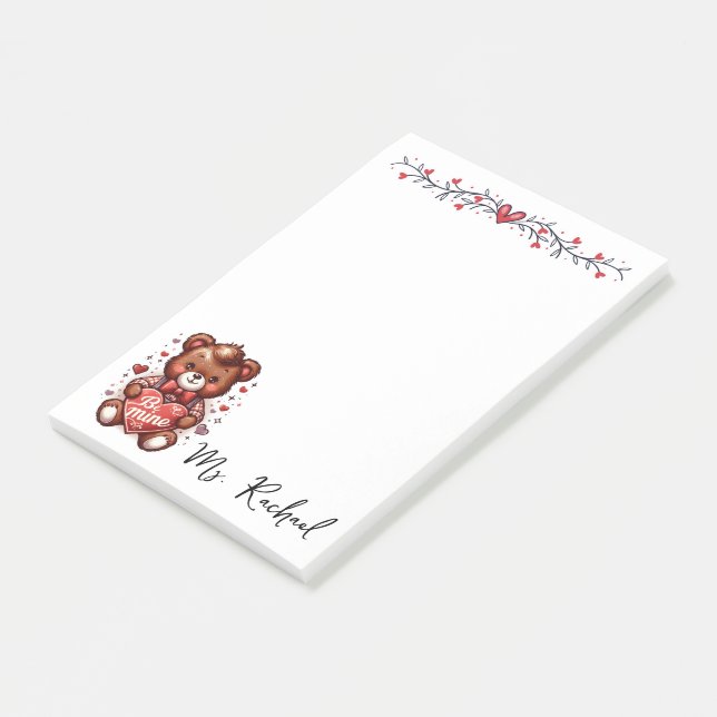 Cute Be Mine Bear Valentines Personalized  Post-it Notes (Angled)