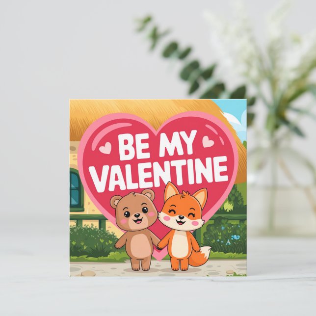 Cute Be my Valentine couple Holiday Card (Standing Front)