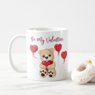 Cute Be My Valentine Teddy Bear with Heart Balloon Coffee Mug