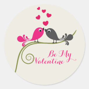 Cute Be My Valentines Day Love Birds And Hearts Classic Round Sticker