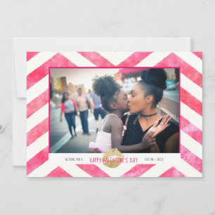 Cute Be Pink Chevron Gold Kisses Valentine's Day Holiday Card