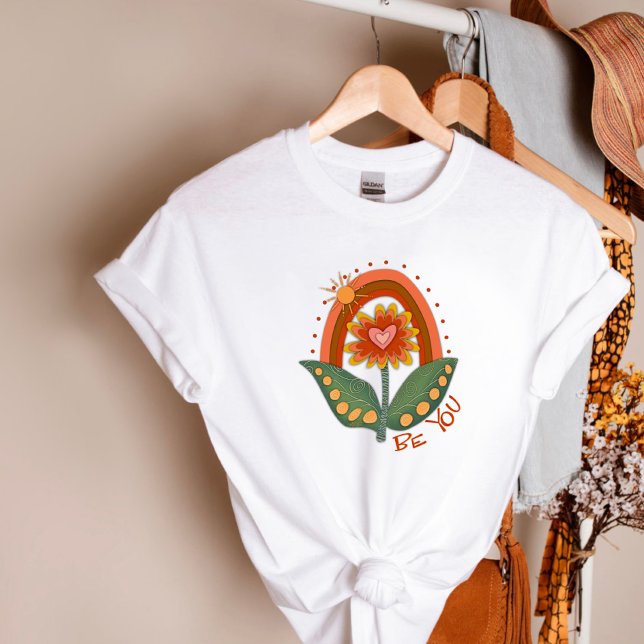 Cute Be You Floral Rainbow Modern  Inspirivity  T-Shirt (Creator Uploaded)