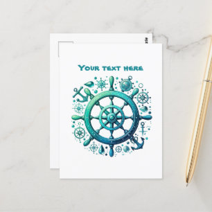 Cute beach add text ships wheel postcard