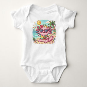 Cute Beach Axolotl Summer Vacation Baby Bodysuit