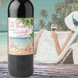 Cute Beach Bachelorette Party Wine Label<br><div class="desc">Trendy Cute Coastal Beach Bachelorette Party Wine Label. A cute and punny little saying of 'Time to WINE Down' matches perfectly with this relaxing beach scene. A cool watercolor beach theme with shades of pink and teal, setting the vibe for a beach escape with the bride and her besties. From...</div>