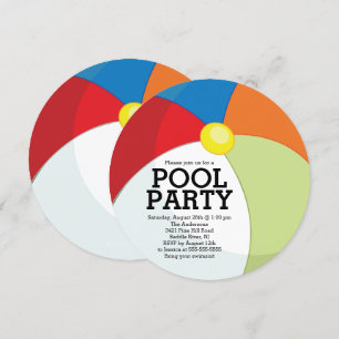 Cute Beach Ball Pool Party Invitation