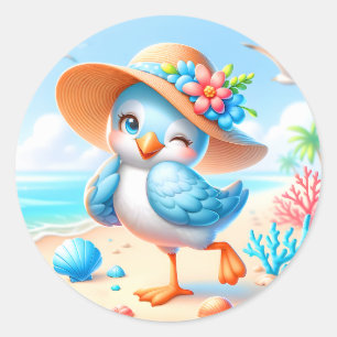 Cute beach bird lovers  classic round sticker