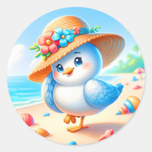 Cute beach bird lovers  classic round sticker