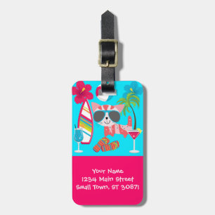 Cute Beach Bum Kitty Cat Sunglasses Beach Ball Luggage Tag