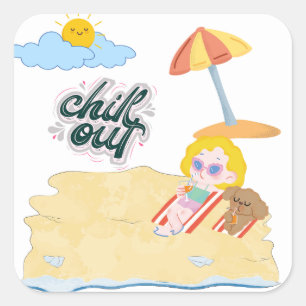 cute beach clipart bundle square sticker