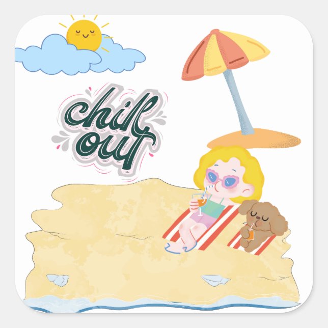 cute beach clipart bundle square sticker (Front)