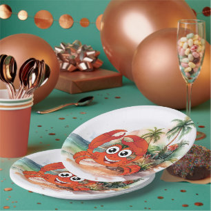 cute beach crab lovers paper plate