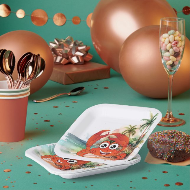 cute beach crab lovers  party paper plate (Multi)