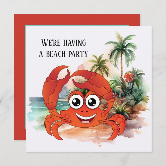cute beach crab party invitation (Front/Back)