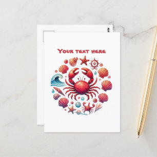 Cute beach customizable crab lovers postcard