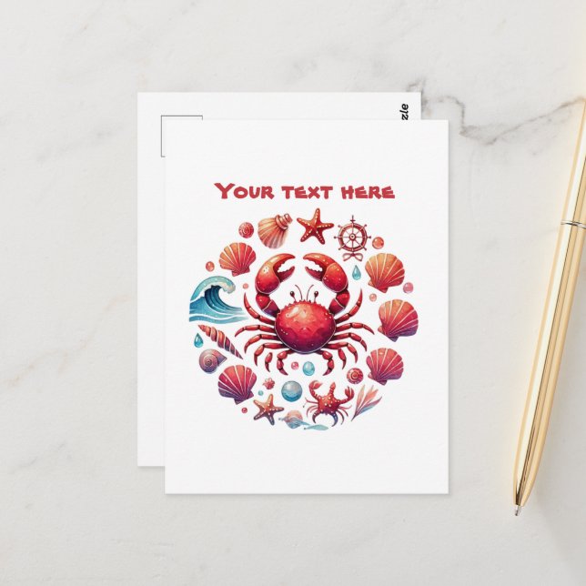 Cute beach customizable crab lovers postcard (Front/Back In Situ)